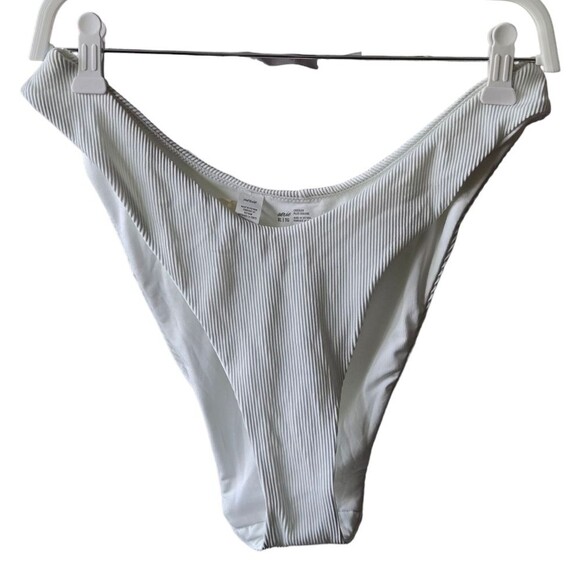 Aerie Ribbed Super High Cut Cheekiest Bikini Bottom Sz Large White - Picture 1 of 6